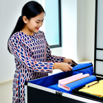 **

"A professional Malaysian businesswoman in a modest baju kurung, packing a suitcase with a checklist in hand, in a bright, modern home office, fully clothed, appropriate attire, safe for work, perfect anatomy, natural proportions, professional photography, high quality, family-friendly."

**